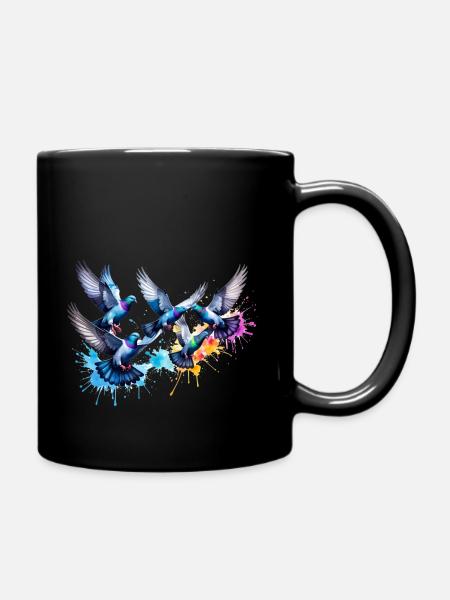 vögel,bunte vögel, illustration,tauben,taube - Tasse einfarbig - Schwarz