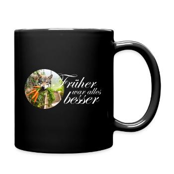 Chien loup avec des carottes disant Design drôle vers le bas - Mug uni - noir - Droite
