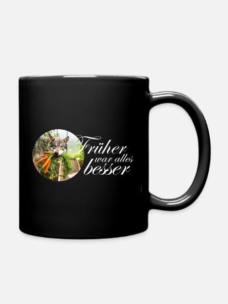 Hund Wolf mit Karotten Spruch Design witzig Nieder - Tasse einfarbig - Schwarz