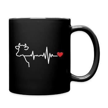 Cow heartbeat line design - Full Colour Mug - black - Right