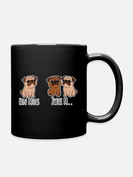 Ein Mops - zwei M? Ja was genau? lustige Hunde! - Tasse einfarbig - Schwarz