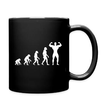 Evolution vom Urmenschen zum Muskelprotz - Tasse einfarbig - Schwarz - Rechts