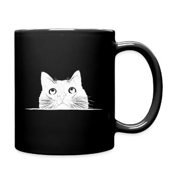 Peeping cat with whiskers - Full Colour Mug - black - Right