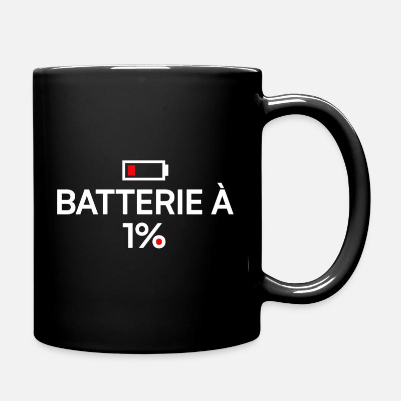 Batterie à 1% humour fatigue moderne - Mug uni - noir