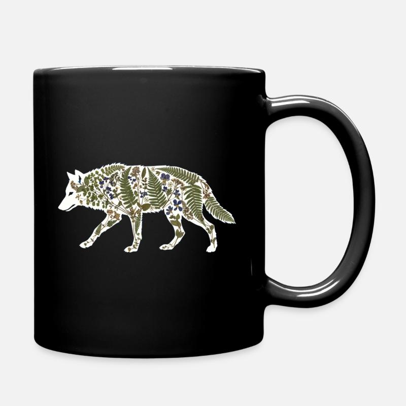 wolf botanical - Full Colour Mug - black