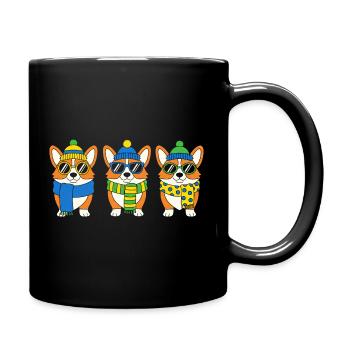 Winter Corgi Trio with Accessories - Full Colour Mug - black - Right