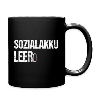 Sozialakku leer - Lustiger Spruch für Introverte - Tasse einfarbig - Schwarz - Rechts
