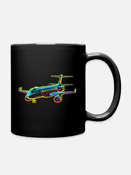 Flugzeug Comic Stil - Tasse einfarbig - Schwarz