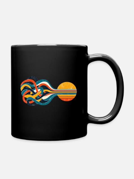Streams to Sun – Retro-Sonne & verschlungene Linie - Tasse einfarbig - Schwarz
