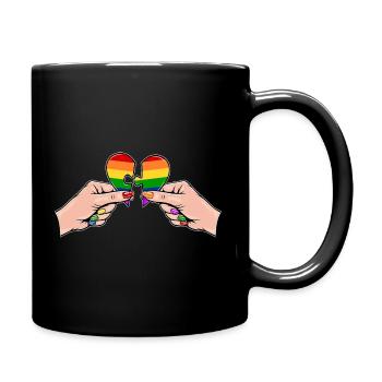 Frauenhände Herzpuzzle Regenbogen - Tasse einfarbig - Schwarz - Rechts