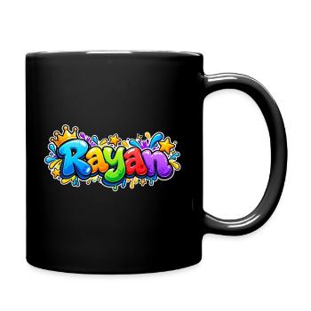 Rayan Graffiti Name: 3D Rainbow Crown Bubble Art - Tasse einfarbig - Schwarz - Rechts