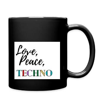 Love, Peace, Techno - Tasse einfarbig - Schwarz - Rechts