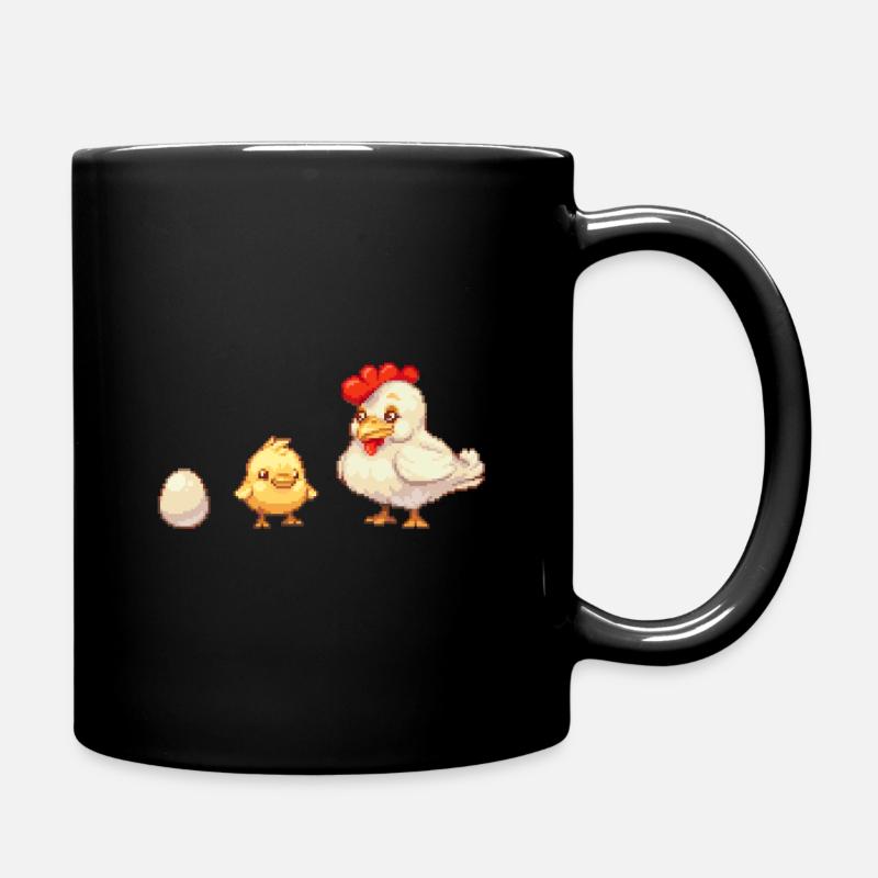Egg, chick, chicken, pixel art - Full Colour Mug - black