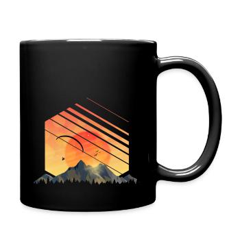 Paragliding over the mountains at sunset - Full Colour Mug - black - Right