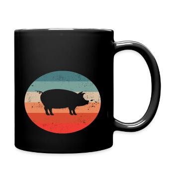 Schwein Schweinchen Schweine Geschenk Retro - Tasse einfarbig - Schwarz - Rechts