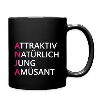 Anja Name Geschenk - Tasse einfarbig - Schwarz - Rechts
