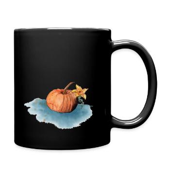 Aquarell Kürbis, Watercolor Pumpkin - Tasse einfarbig - Schwarz - Rechts
