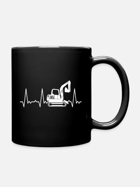 Herzschlag Bagger - Tasse einfarbig - Schwarz