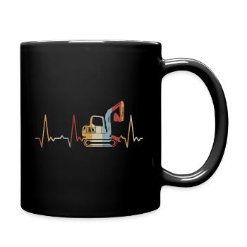 Herzschlag Bagger - Tasse einfarbig - Schwarz - Rechts