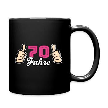 70 Jahre Glückwunsch Geburtstagsgruß - Tasse einfarbig - Schwarz - Rechts