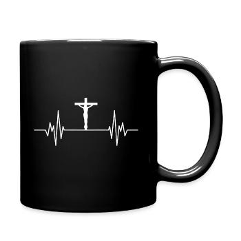 Jesus Christus am Kreuz Herzschlag EKG - Tasse einfarbig - Schwarz - Rechts