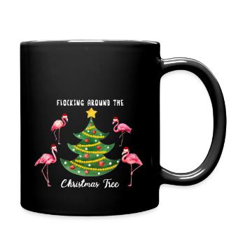 Flamant rose floquant autour de l’arbre de Noël - Mug uni - noir - Droite