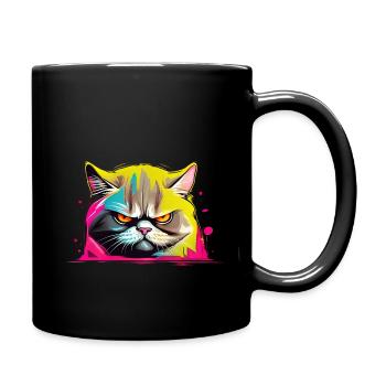 Bunte Brummige Katze - Tasse einfarbig - Schwarz - Rechts