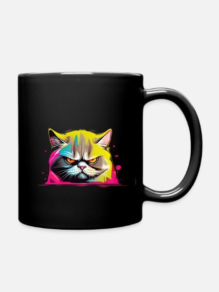 Bunte Brummige Katze - Tasse einfarbig - Schwarz