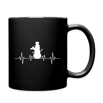 Herzschlag Schneemann Silhouette - Tasse einfarbig - Schwarz - Rechts