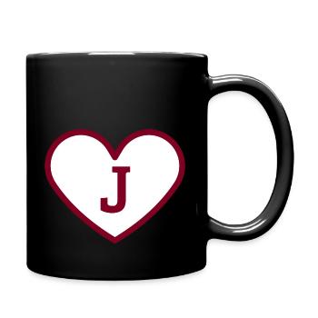 Buchstabe j Herz Sport Trend Burgund - Geschenkidee - Tasse einfarbig - Schwarz - Rechts