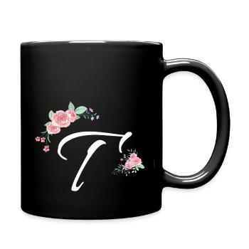 Lettre t fleurs - Mug uni - noir - Droite