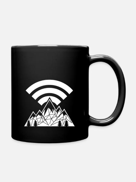 Abstract Wifi Signal Mountain Silhouette - Full Colour Mug - black