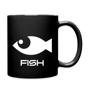 Minimalistischer Fisch Icon Angeln Meer Ozean - Tasse einfarbig - Schwarz - Rechts
