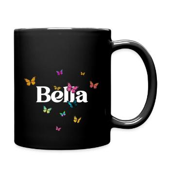 BELLA - Beautiful Girl Name with Colorful Butterfly - Full Colour Mug - black - Right