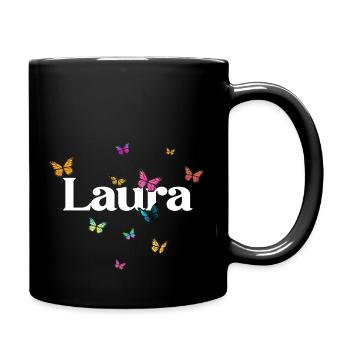 LAURA - Schöner Mädchen Name mit bunten Schmetterl - Tasse einfarbig - Schwarz - Rechts