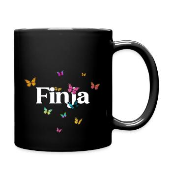 FINJA - Schöner Mädchen Name mit Schmetterlingen - Tasse einfarbig - Schwarz - Rechts