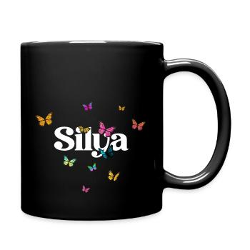 SILYA - Beautiful Girl Name with Butterflies - Full Colour Mug - black - Right