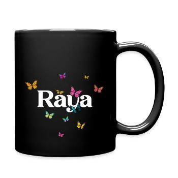RAYA - Schöner Mädchen Name mit Schmetterlingen - Tasse einfarbig - Schwarz - Rechts