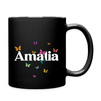 AMALIA - Schöner Mädchen Name mit Schmetterlingen - Tasse einfarbig - Schwarz - Rechts