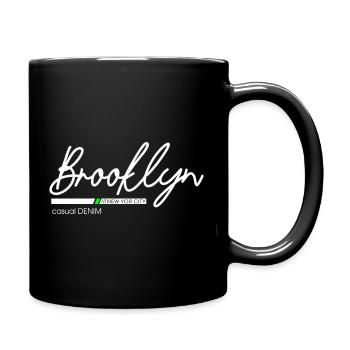 Stadtbild mit Neonlichtern und Bergblick - Tasse einfarbig - Schwarz - Rechts