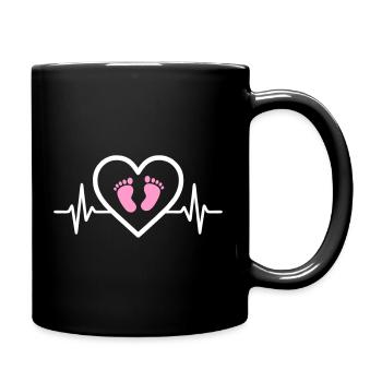 Pregnancy Announcement Heart Pink Footprints Girl - Full Colour Mug - black - Right