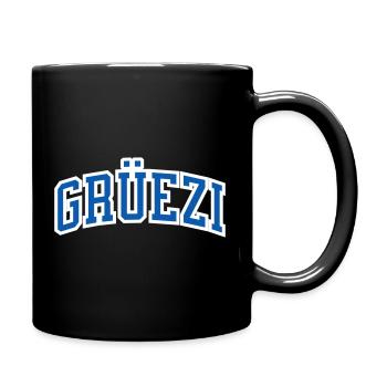 Grüezi in blau mit weissem Rand, Schweiz hallo - Tasse einfarbig - Schwarz - Rechts