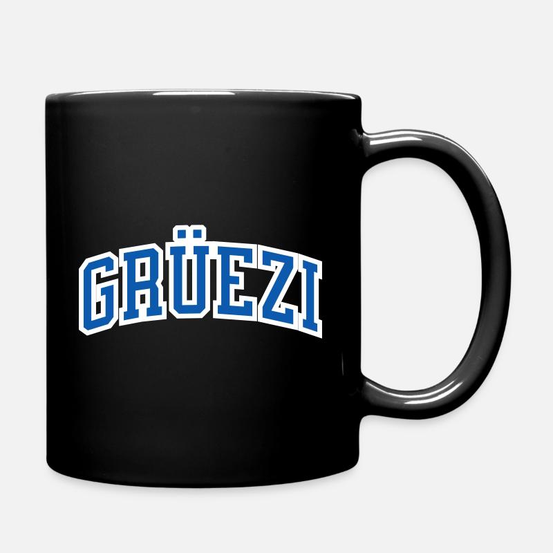 Grüezi in blue with white border, Switzerland hello - Full Colour Mug - black