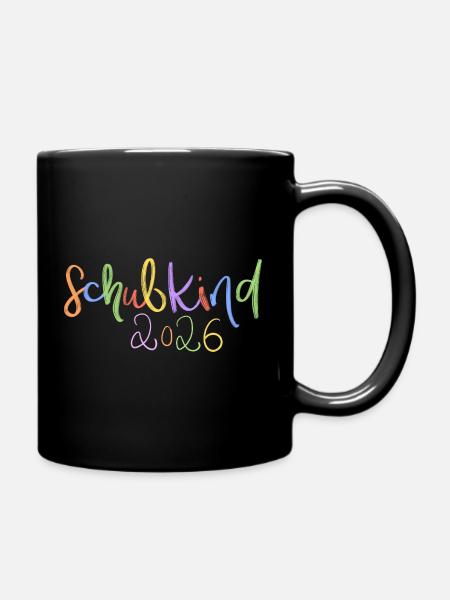 Schulkind 2026 Regenbogen Schrift - Tasse einfarbig - Schwarz