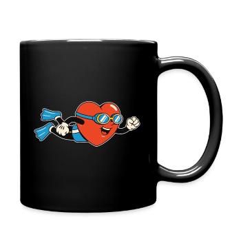 Heart diver with fins and diving goggles - Full Colour Mug - black - Right