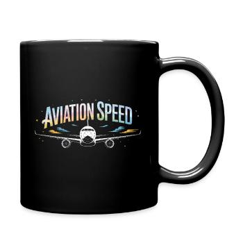 Flugdruck von Passagierflugzeugen mit Fluggeschwindigkeit - Tasse einfarbig - Schwarz - Rechts