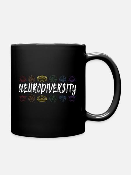 Neurodiversité Typographie florale arc-en-ciel - Mug uni - noir