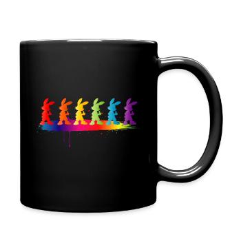 Bunte Hasen Silhouette Regenbogen Kinder Motiv - Tasse einfarbig - Schwarz - Rechts