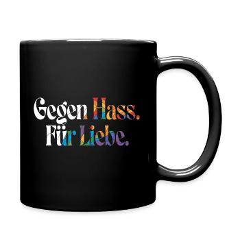 Liebe statt Hass Spruch Positivity Statement - Tasse einfarbig - Schwarz - Rechts