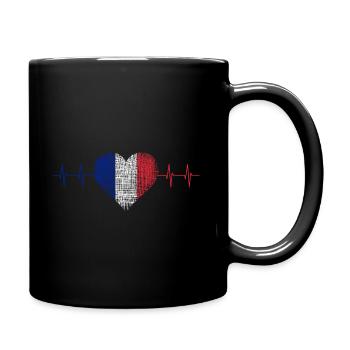Herz mit Trikolore, Frankreich  - Tasse einfarbig - Schwarz - Rechts